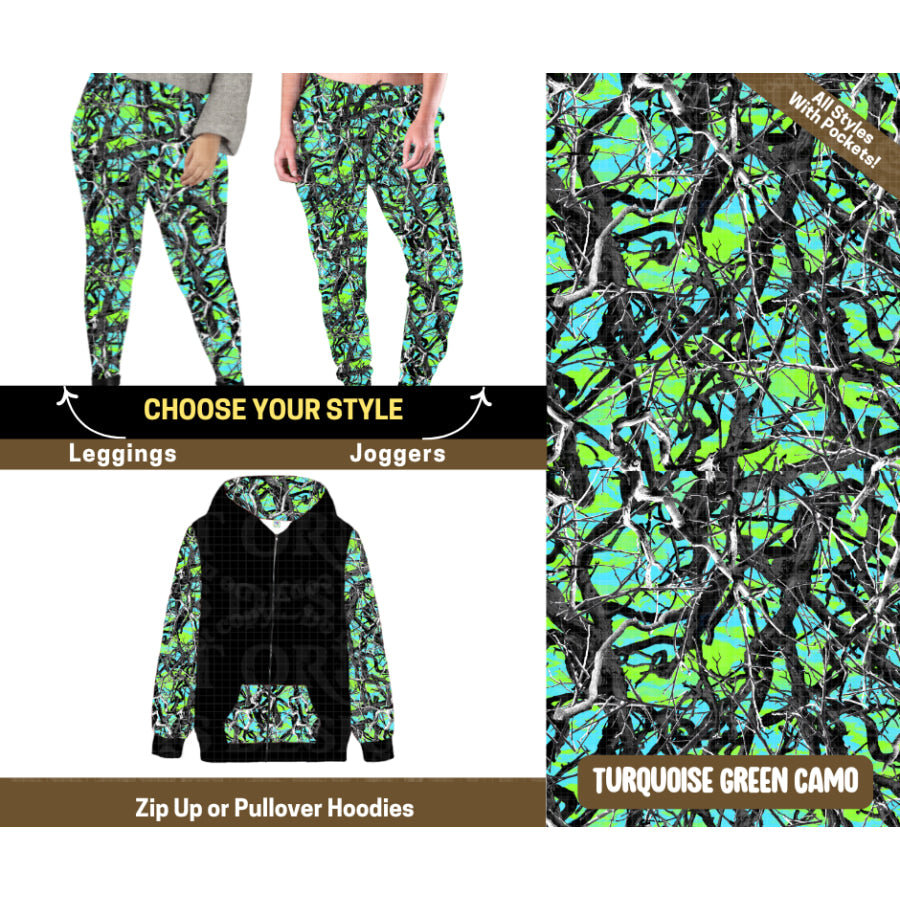 Preorder Custom Styles Turquoise Green Camo Closes 12 Sep ETA mid Jan 2026 Leggings