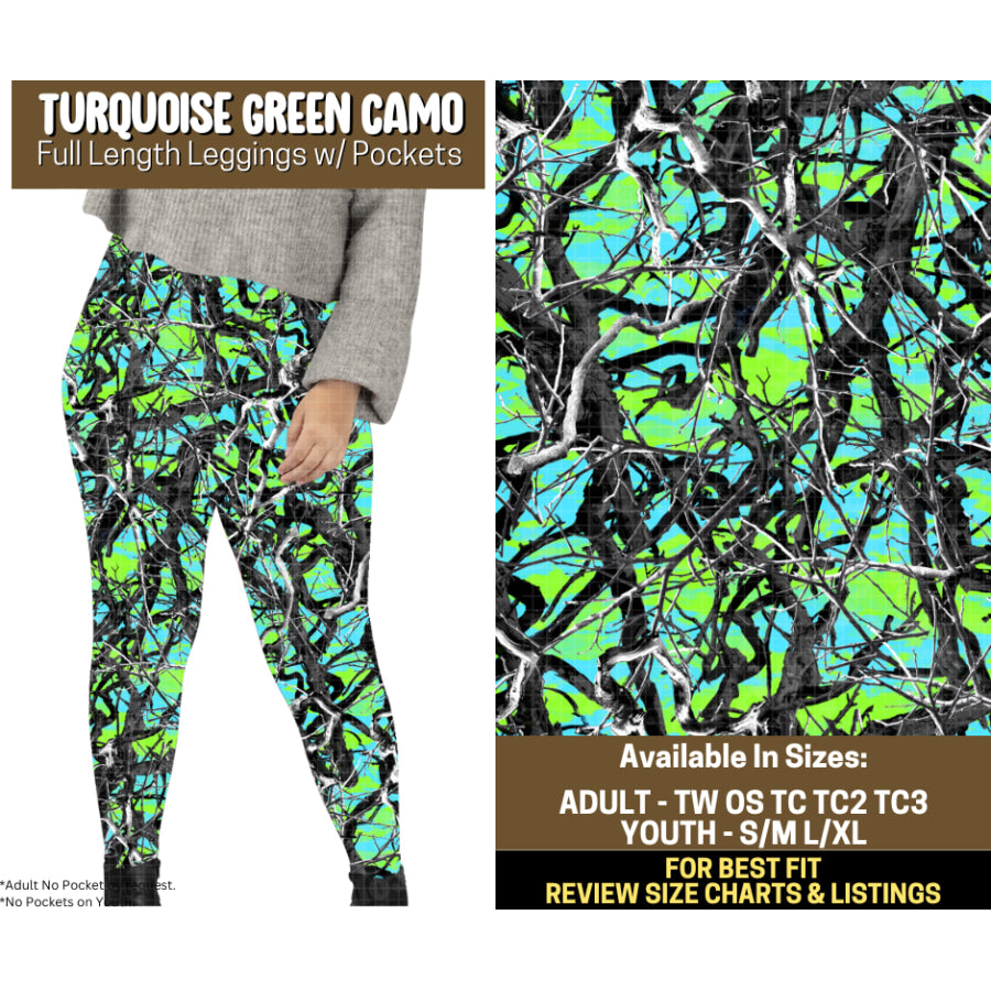 Preorder Custom Styles Turquoise Green Camo Closes 12 Sep ETA mid Jan 2026 Leggings