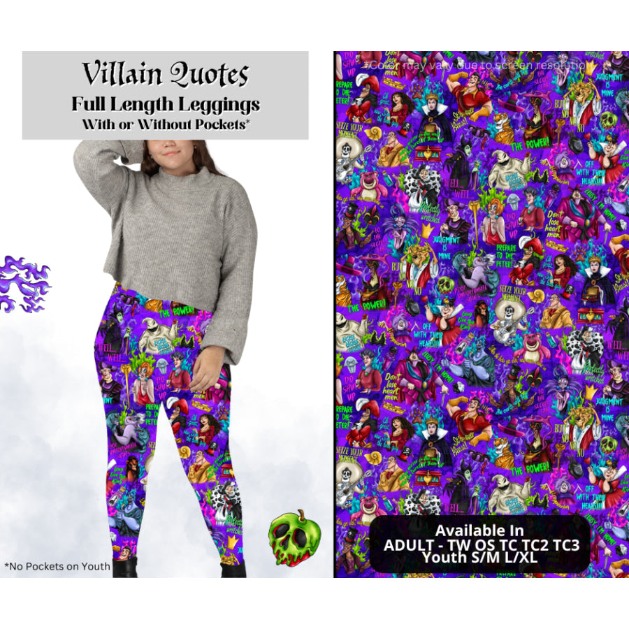 Preorder Custom Styles - Villain Quotes - Closes 28 Mar - ETA mid Jul 2025 Leggings