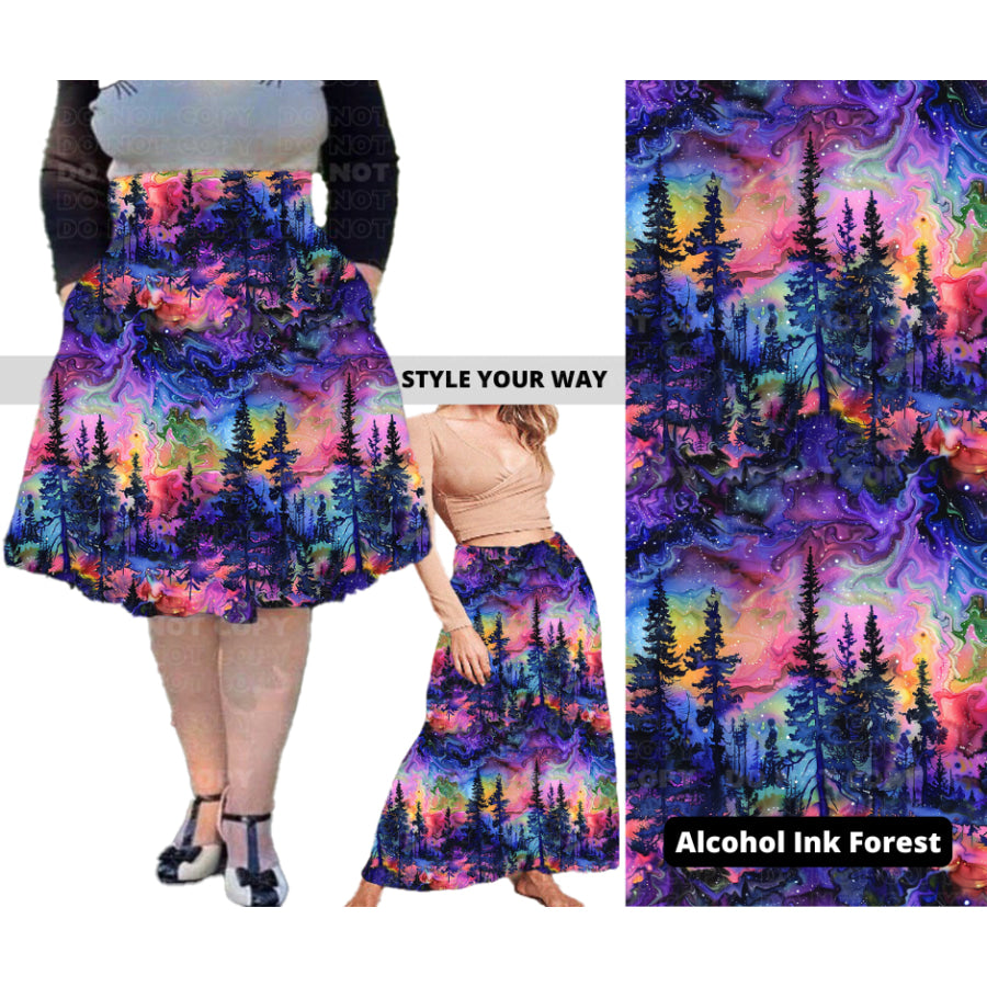 PREORDER Custom Swing and Maxi Skirts - Alcohol Ink Forest - Closes 30 Sep - ETA late Dec 2024 Skirts