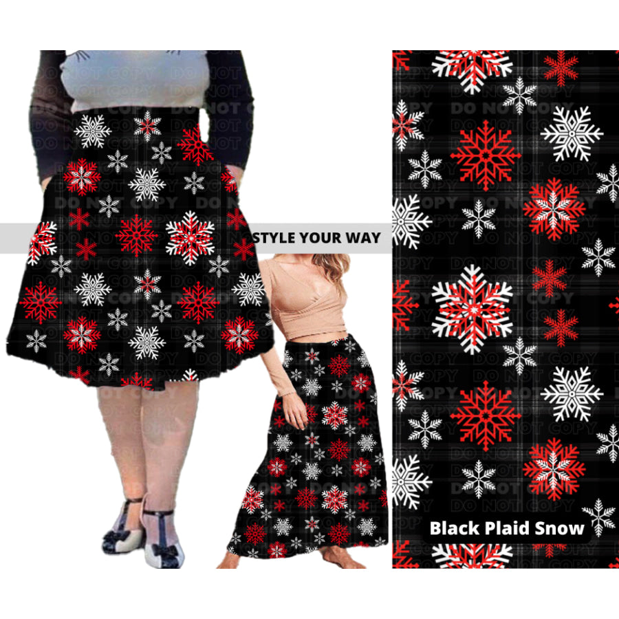 PREORDER Custom Swing and Maxi Skirts - Black Plaid Snow - Closes 30 Sep - ETA late Dec 2024 Skirts