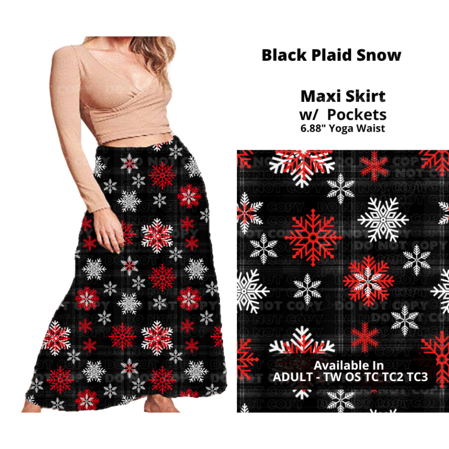 PREORDER Custom Swing and Maxi Skirts - Black Plaid Snow - Closes 30 Sep - ETA late Dec 2024 Skirts