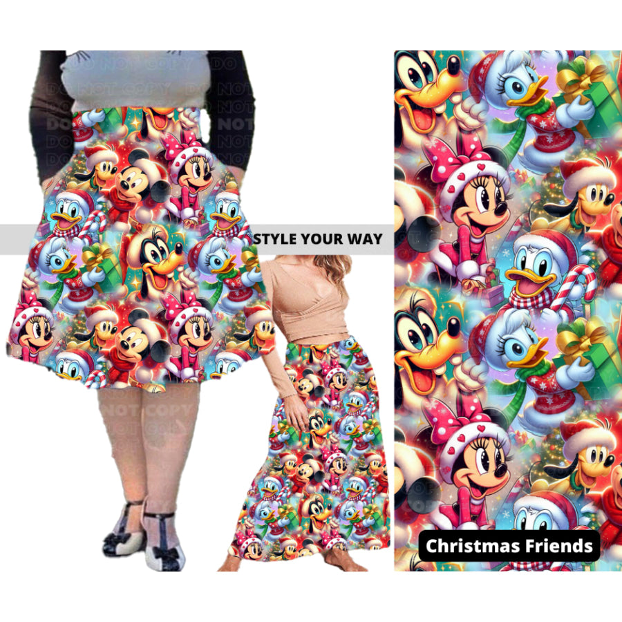 PREORDER Custom Swing and Maxi Skirts - Christmas Friends - Closes 30 Sep - ETA late Dec 2024 Skirts