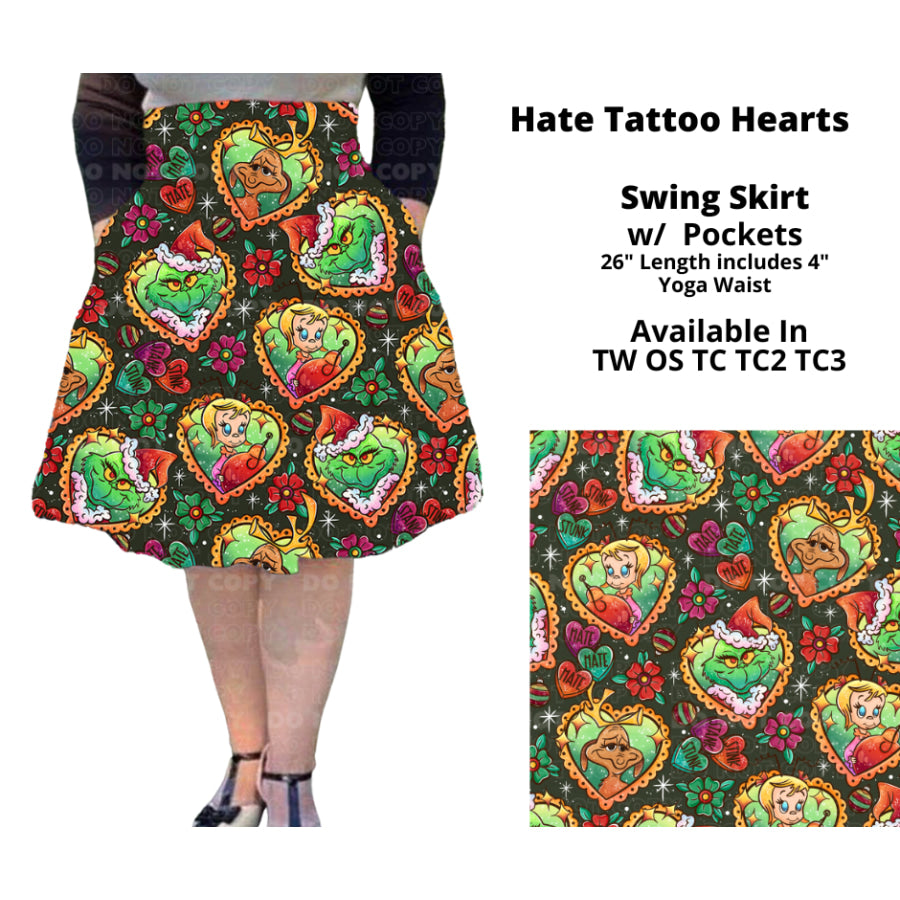 PREORDER Custom Swing and Maxi Skirts - Hate Tattoo Hearts - Closes 30 Sep - ETA late Dec 2024 Skirts