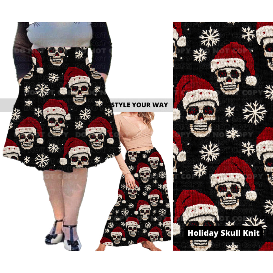 PREORDER Custom Swing and Maxi Skirts - Holiday Skull Knit - Closes 30 Sep - ETA late Dec 2024 Skirts