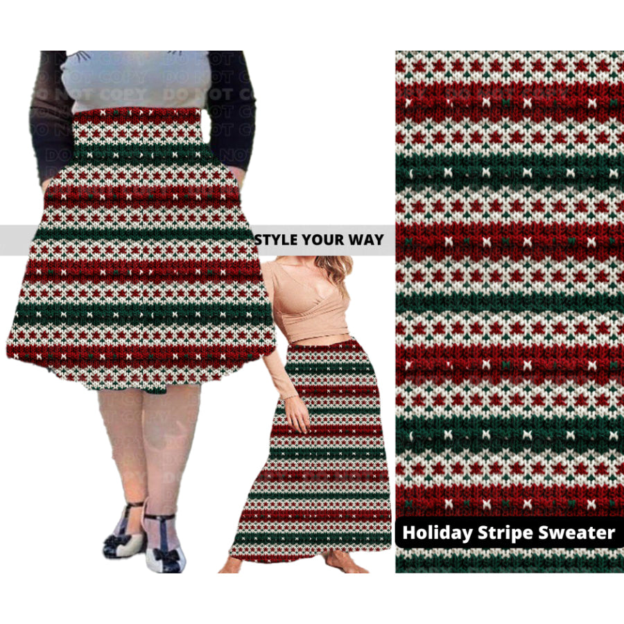 PREORDER Custom Swing and Maxi Skirts - Holiday Stripe Sweater - Closes 30 Sep - ETA late Dec 2024 Skirts