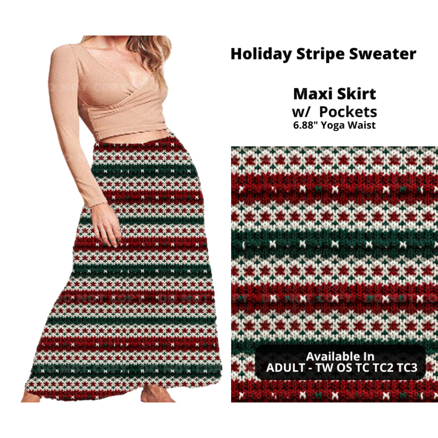 PREORDER Custom Swing and Maxi Skirts - Holiday Stripe Sweater - Closes 30 Sep - ETA late Dec 2024 Skirts