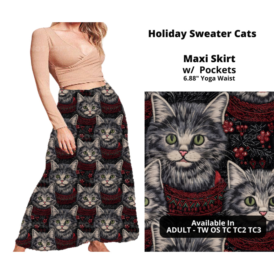 PREORDER Custom Swing and Maxi Skirts - Holiday Sweater Cats - Closes 30 Sep - ETA late Dec 2024 Skirts