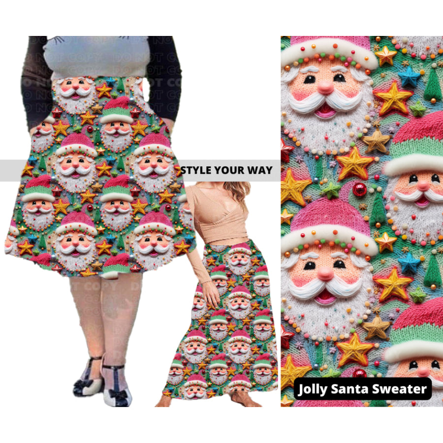 PREORDER Custom Swing and Maxi Skirts - Jolly Santa Sweater - Closes 30 Sep - ETA late Dec 2024 Skirts