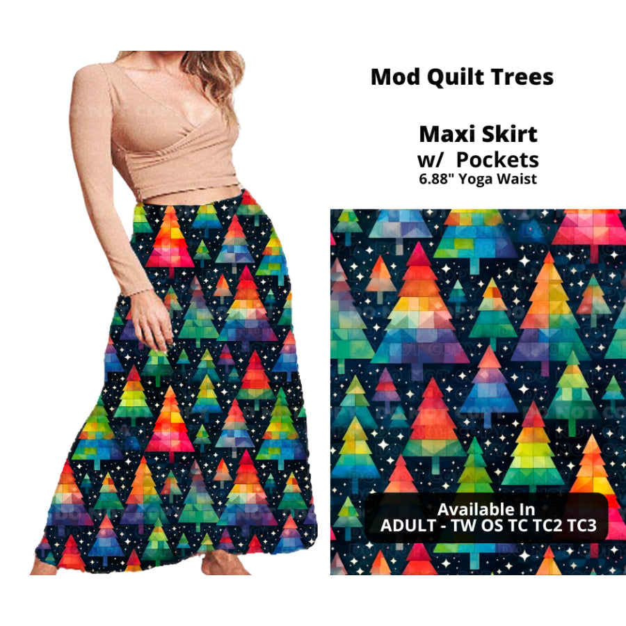 PREORDER Custom Swing and Maxi Skirts - Mod Quilt Trees - Closes 30 Sep - ETA late Dec 2024 Skirts