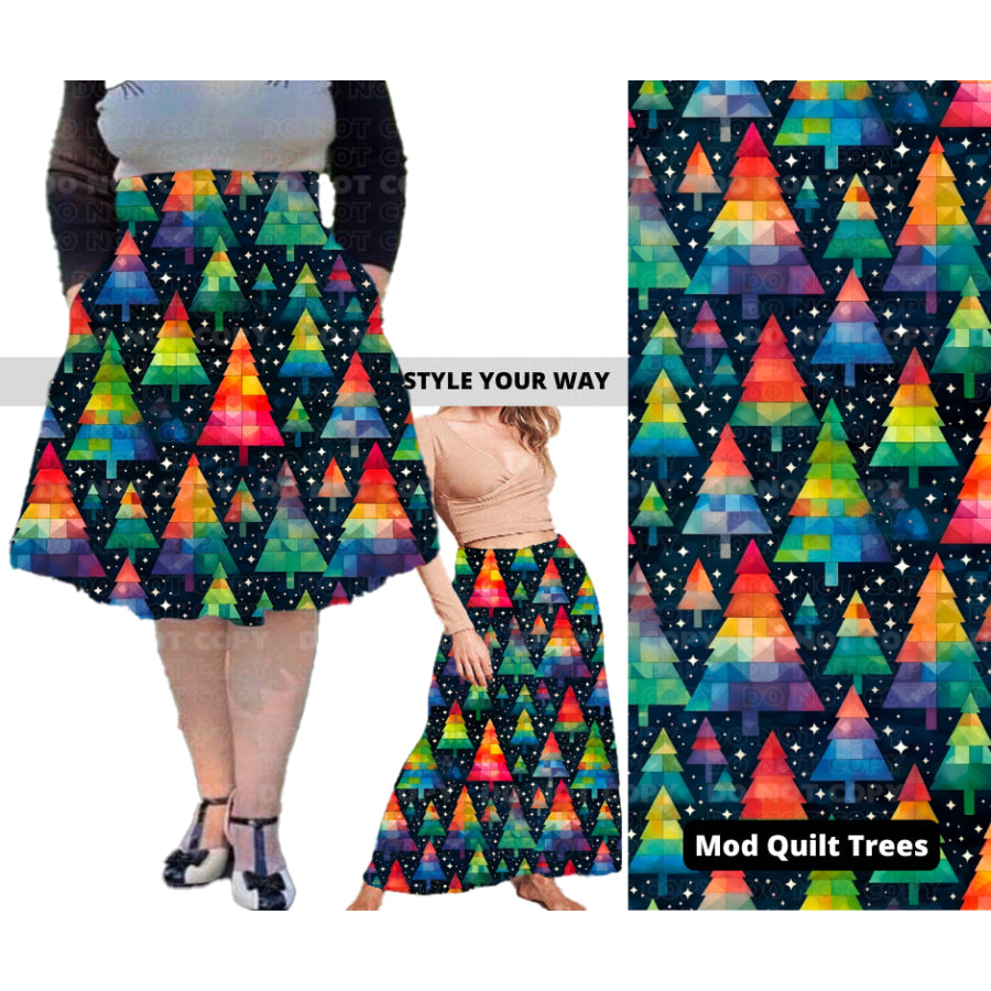 PREORDER Custom Swing and Maxi Skirts - Mod Quilt Trees - Closes 30 Sep - ETA late Dec 2024 Skirts