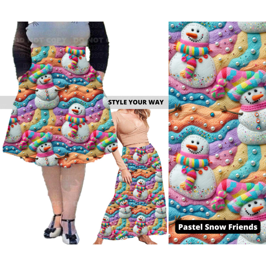 PREORDER Custom Swing and Maxi Skirts - Pastel Snow Friends - Closes 30 Sep - ETA late Dec 2024 Skirts