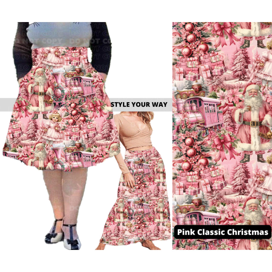 PREORDER Custom Swing and Maxi Skirts - Pink Classic Christmas - Closes 30 Sep - ETA late Dec 2024 Skirts