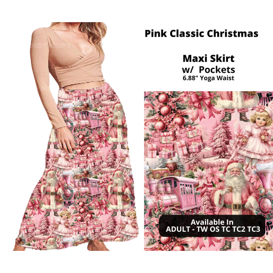 PREORDER Custom Swing and Maxi Skirts - Pink Classic Christmas - Closes 30 Sep - ETA late Dec 2024 Skirts