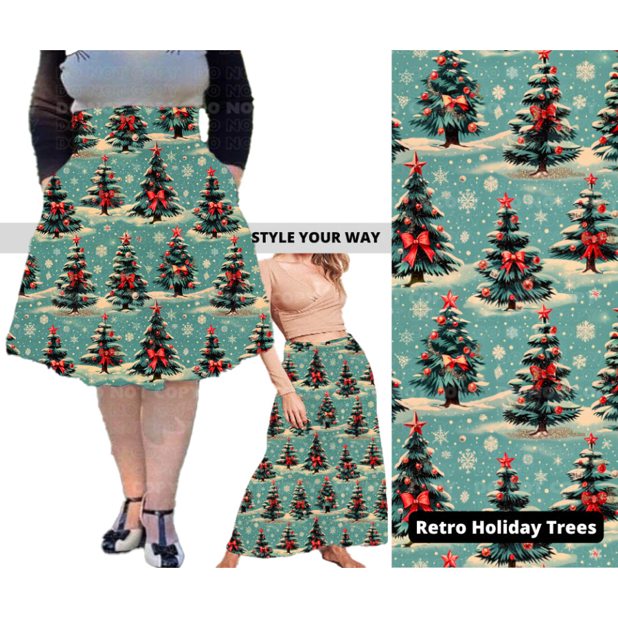 PREORDER Custom Swing and Maxi Skirts - Retro Holiday Trees - Closes 30 Sep - ETA late Dec 2024 Skirts