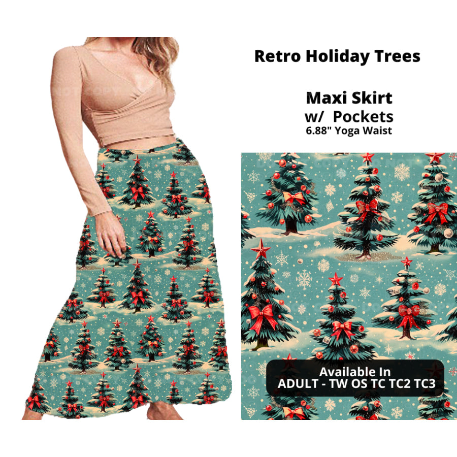 PREORDER Custom Swing and Maxi Skirts - Retro Holiday Trees - Closes 30 Sep - ETA late Dec 2024 Skirts