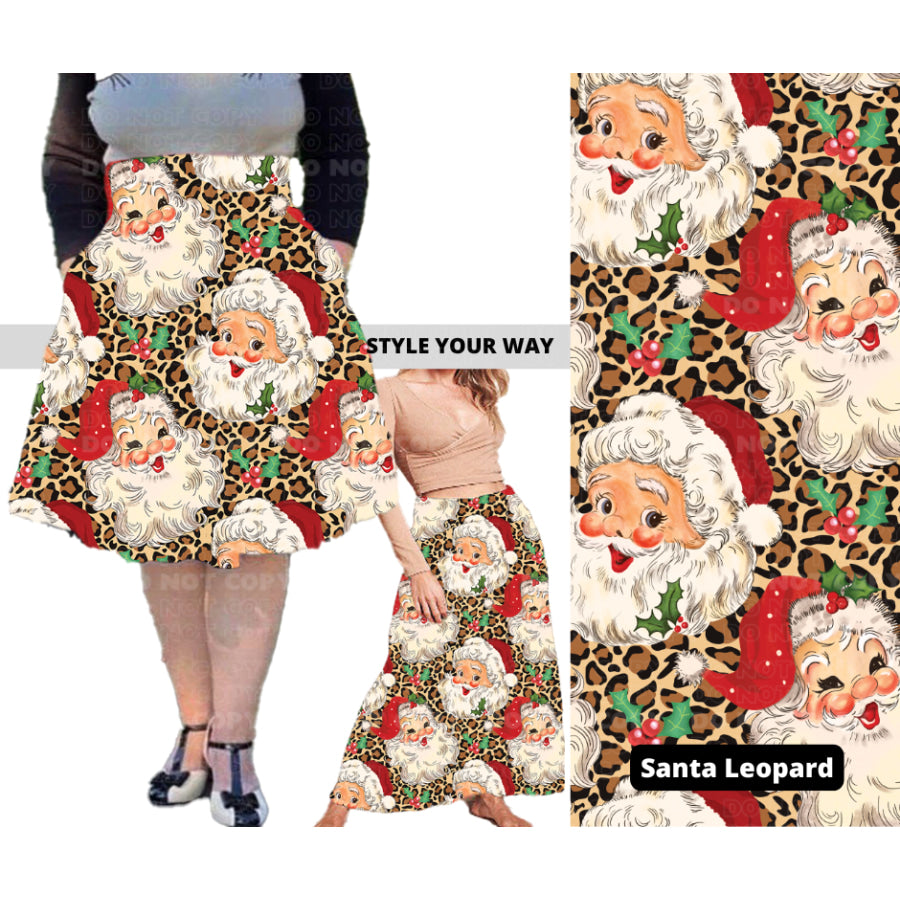 PREORDER Custom Swing and Maxi Skirts - Santa Leopard - Closes 30 Sep - ETA late Dec 2024 Skirts