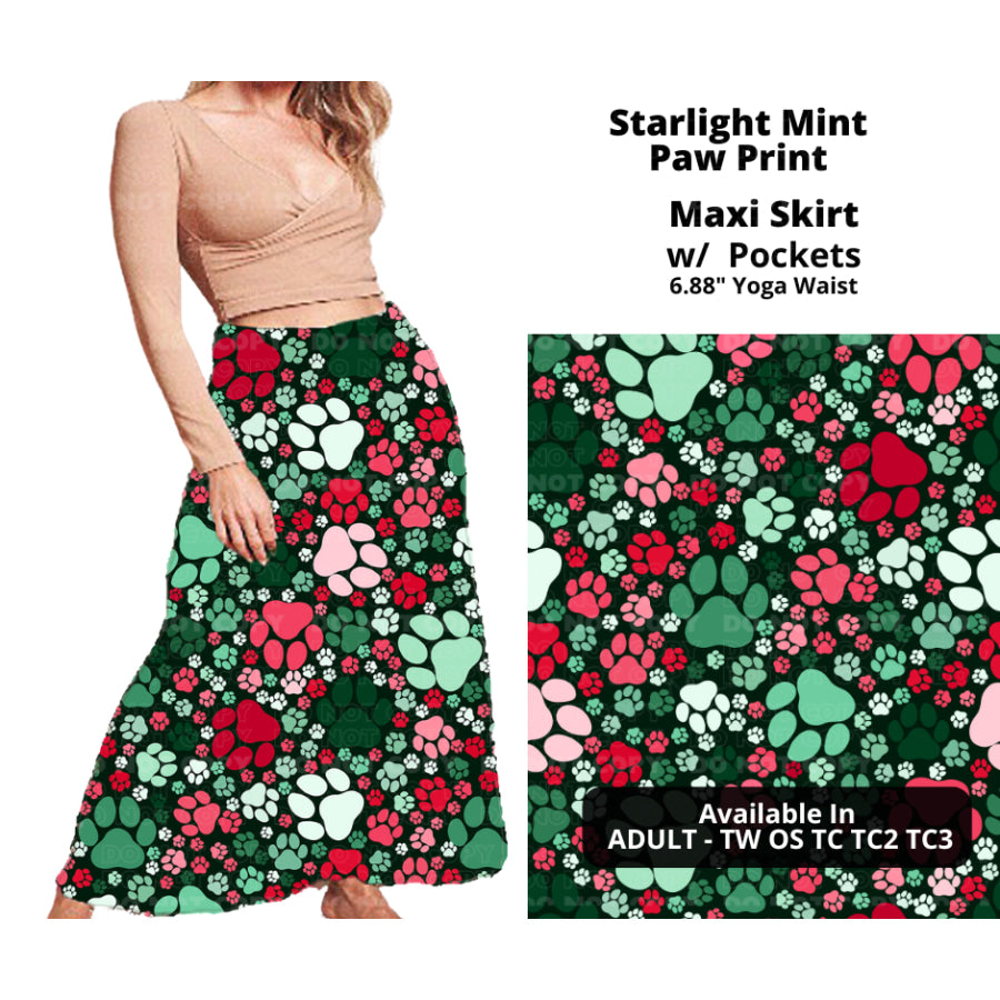 PREORDER Custom Swing and Maxi Skirts - Starlight Mint Paw Print - Closes 30 Sep - ETA late Dec 2024 Skirts