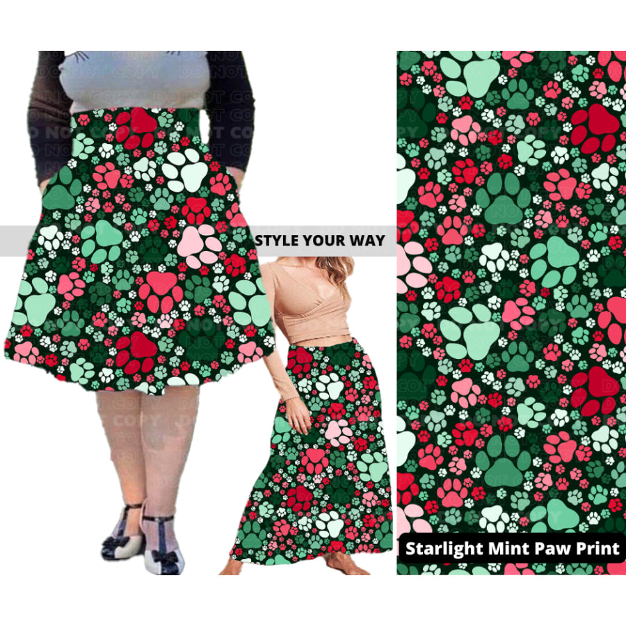 PREORDER Custom Swing and Maxi Skirts - Starlight Mint Paw Print - Closes 30 Sep - ETA late Dec 2024 Skirts