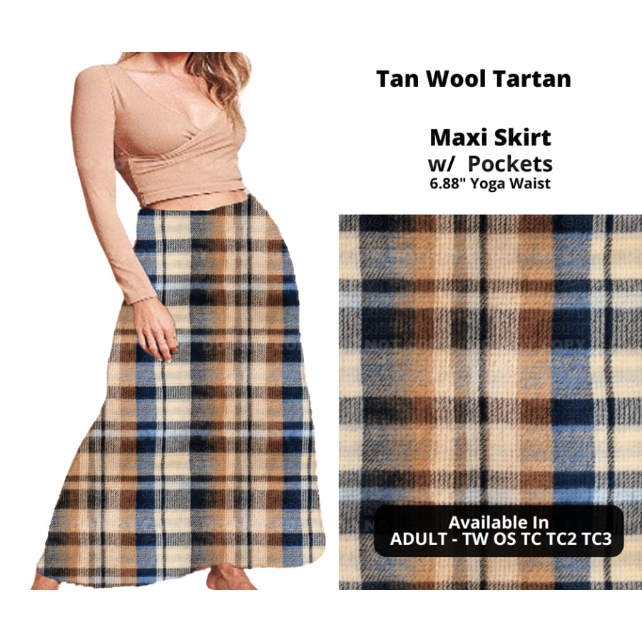 PREORDER Custom Swing and Maxi Skirts - Tan Wool Tartan - Closes 30 Sep - ETA late Dec 2024 Skirts