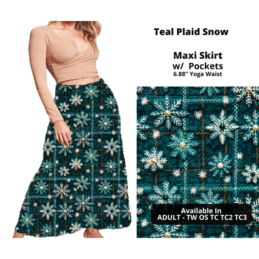 PREORDER Custom Swing and Maxi Skirts - Teal Plaid Snow - Closes 30 Sep - ETA late Dec 2024 Skirts