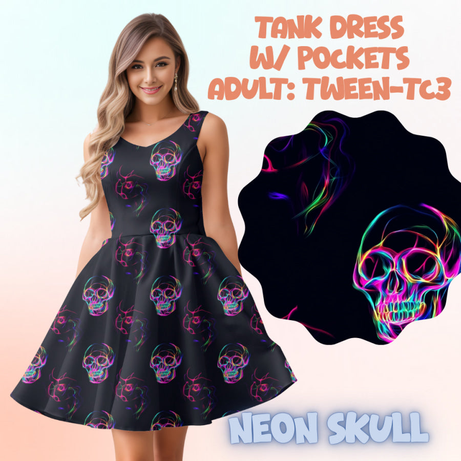 Preorder Custom Tank Dress w/ Pockets - Neon Skull - Closes 17 May - ETA mid Aug 2025 Dresses