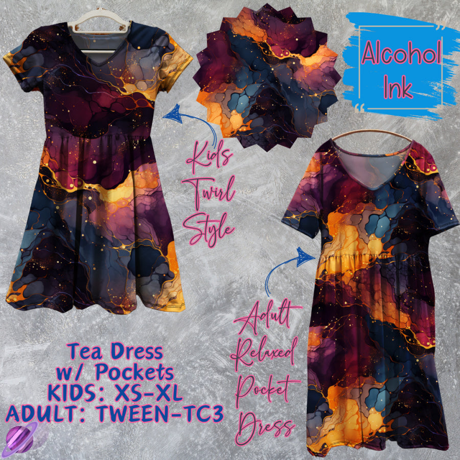 Preorder Custom Tea Dress w/ Pockets - Alcohol Ink - Closes 13 Mar - ETA late Jun 2025 Dresses