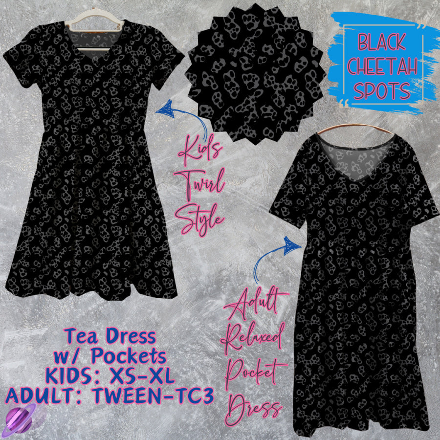 Preorder Custom Tea Dress w/ Pockets - Black Cheetah Spots - Closes 15 May - ETA mid Aug 2025 Dresses