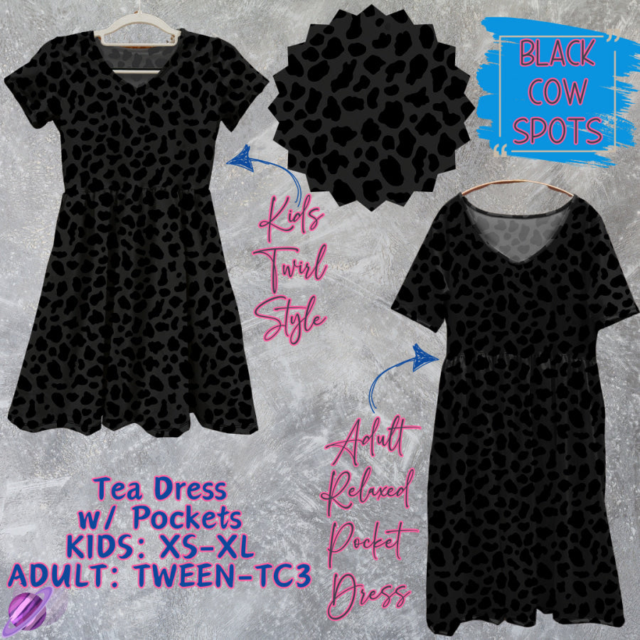 Preorder Custom Tea Dress w/ Pockets - Black Cow Spots - Closes 15 May - ETA mid Aug 2025 Dresses