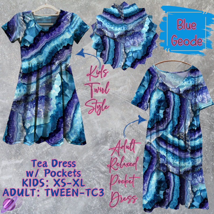 Preorder Custom Tea Dress w/ Pockets - Blue Geode - Closes 13 Mar - ETA late Jun 2025 Dresses