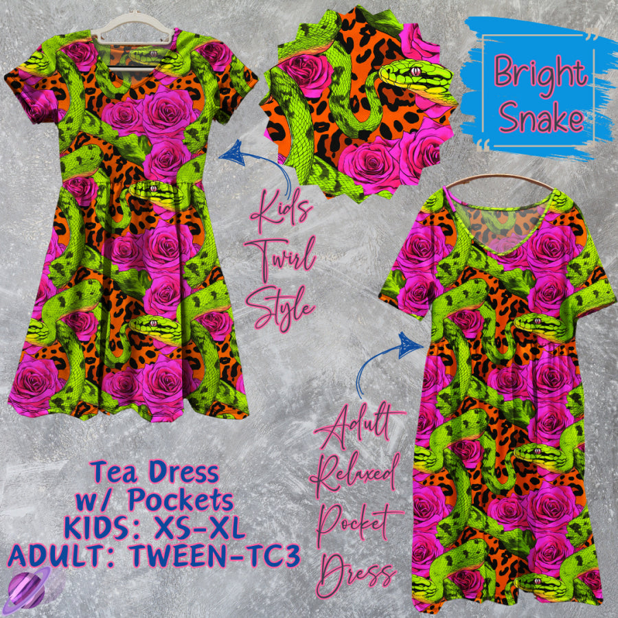 Preorder Custom Tea Dress w/ Pockets - Bright Snake - Closes 13 Mar - ETA late Jun 2025 Dresses