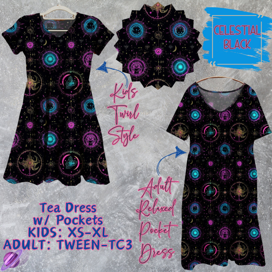 Preorder Custom Tea Dress w/ Pockets - Celestial Black - Closes 15 May - ETA mid Aug 2025 Dresses