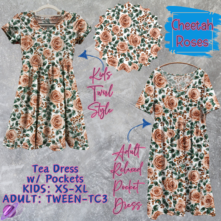 Preorder Custom Tea Dress w/ Pockets - Cheetah Roses - Closes 13 Mar - ETA late Jun 2025 Dresses