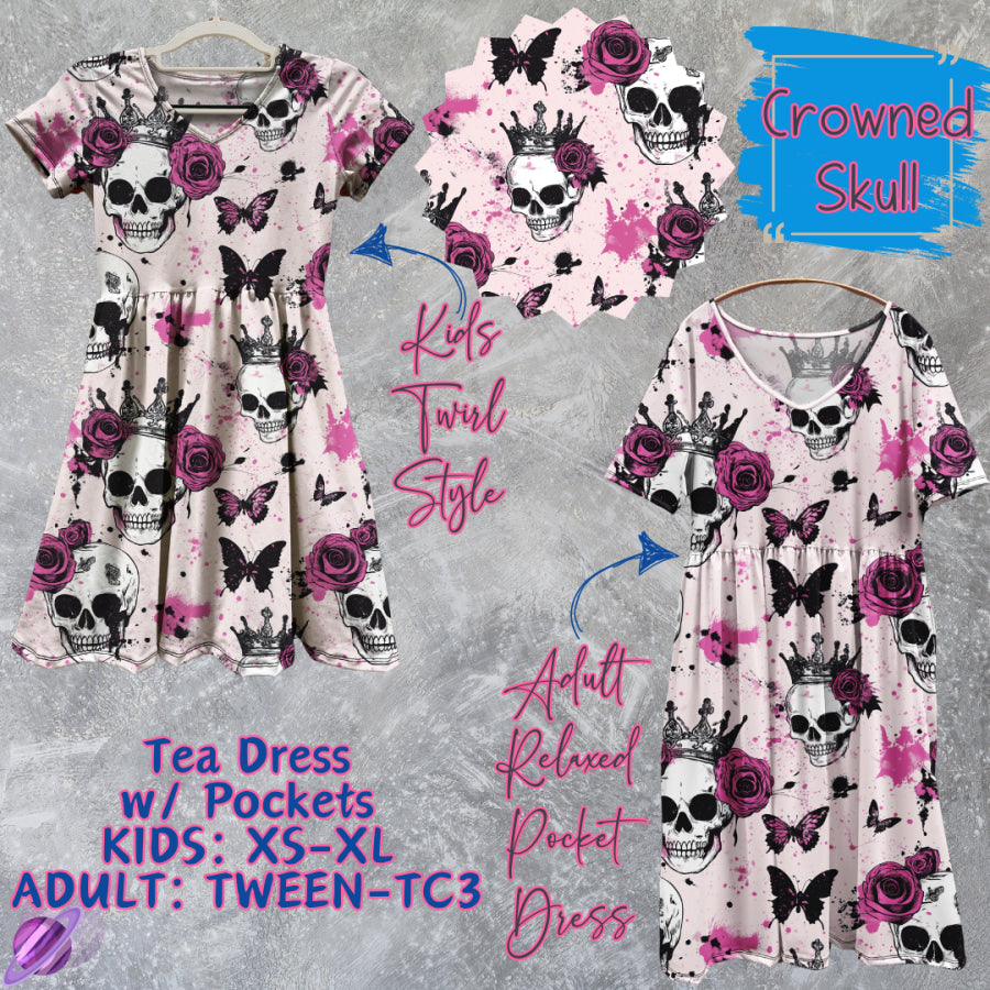 Preorder Custom Tea Dress w/ Pockets - Crowned Skull - Closes 13 Mar - ETA late Jun 2025 Dresses