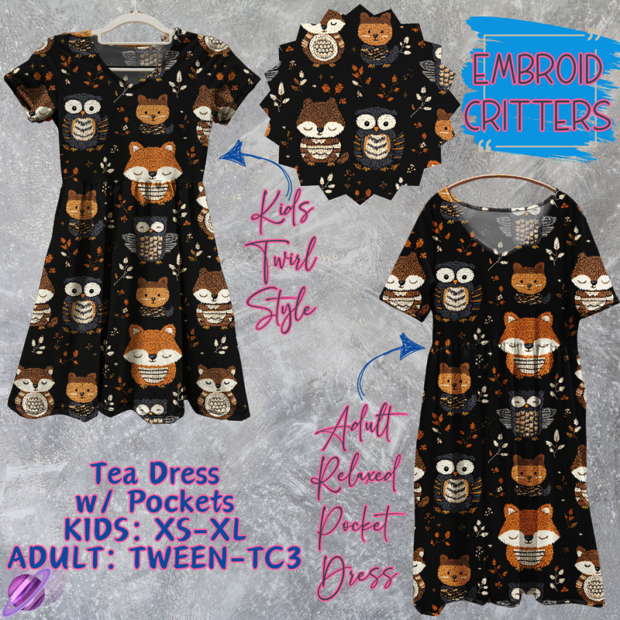 Preorder Custom Tea Dress w/ Pockets - Embroid Critters - Closes 15 May - ETA mid Aug 2025 Dresses
