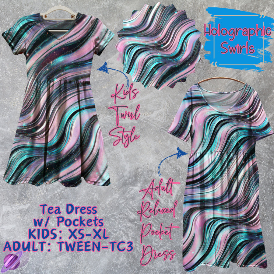 Preorder Custom Tea Dress w/ Pockets - Holographic Swirls - Closes 13 Mar - ETA late Jun 2025 Dresses