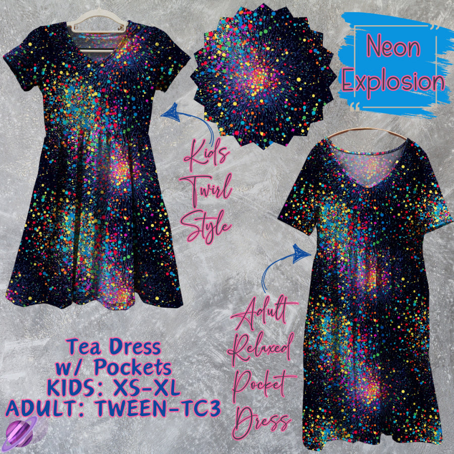 Preorder Custom Tea Dress w/ Pockets - Neon Explosion - Closes 13 Mar - ETA late Jun 2025 Dresses