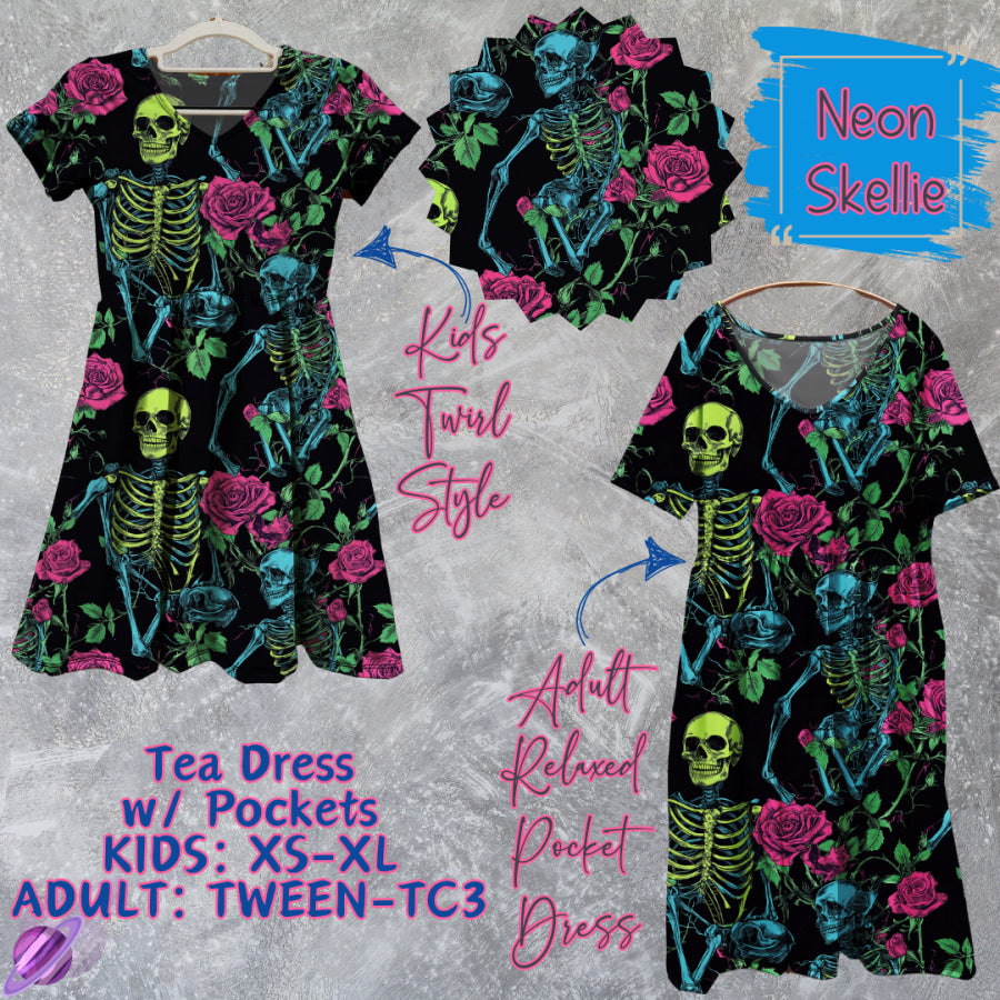 Preorder Custom Tea Dress w/ Pockets - Neon Skellie - Closes 13 Mar - ETA late Jun 2025 Dresses