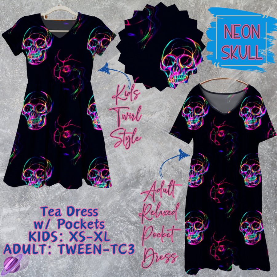 Preorder Custom Tea Dress w/ Pockets - Neon Skull - Closes 15 May - ETA mid Aug 2025 Dresses