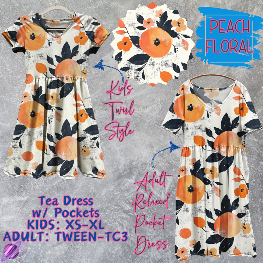 Preorder Custom Tea Dress w/ Pockets - Peach Floral - Closes 15 May - ETA mid Aug 2025 Dresses