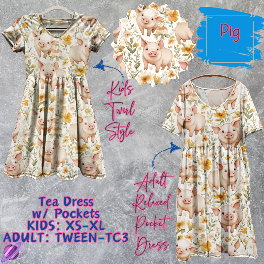 Preorder Custom Tea Dress w/ Pockets - Pig - Closes 13 Mar - ETA late Jun 2025 Dresses