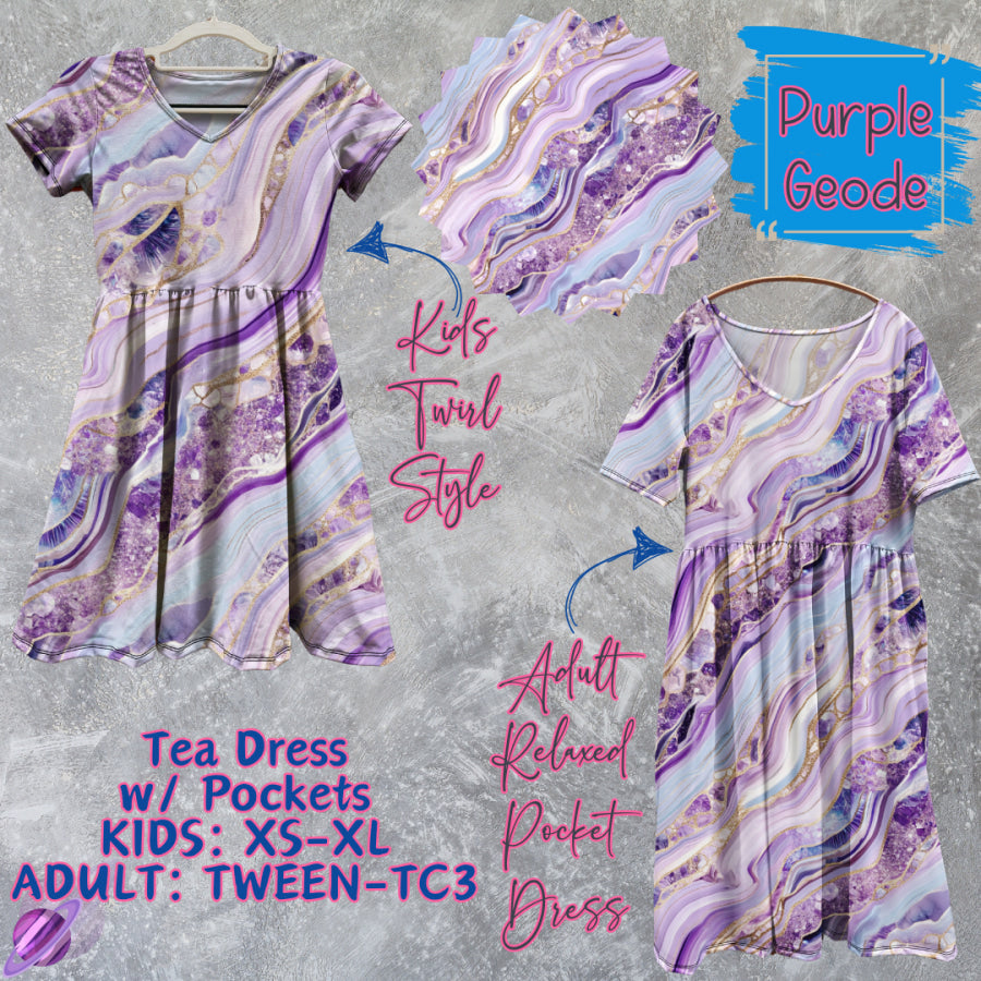 Preorder Custom Tea Dress w/ Pockets - Purple Geode - Closes 13 Mar - ETA late Jun 2025 Dresses