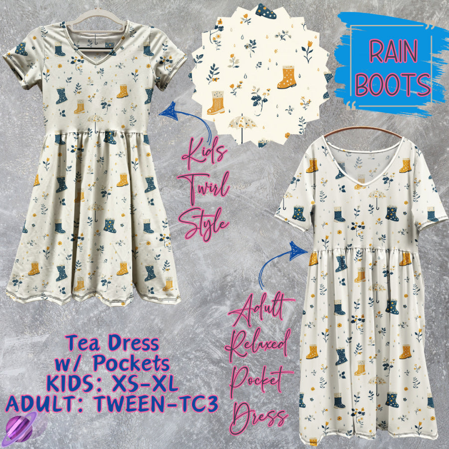 Preorder Custom Tea Dress w/ Pockets - Rain Boots - Closes 15 May - ETA mid Aug 2025 Dresses