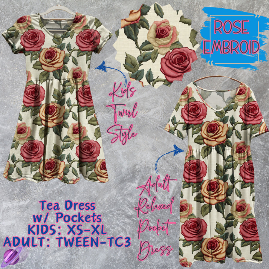 Preorder Custom Tea Dress w/ Pockets - Rose Embroid - Closes 15 May - ETA mid Aug 2025 Dresses