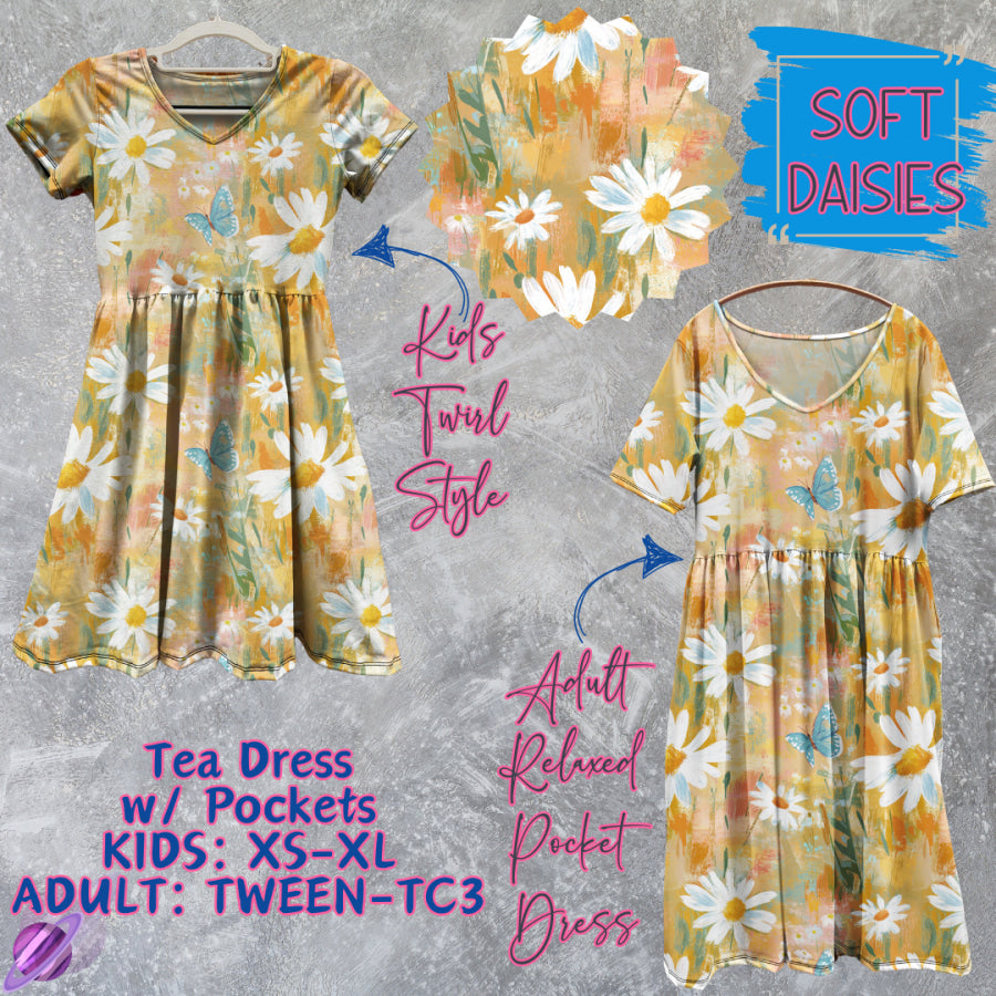 Preorder Custom Tea Dress w/ Pockets - Soft Daisies - Closes 15 May - ETA mid Aug 2025 Dresses