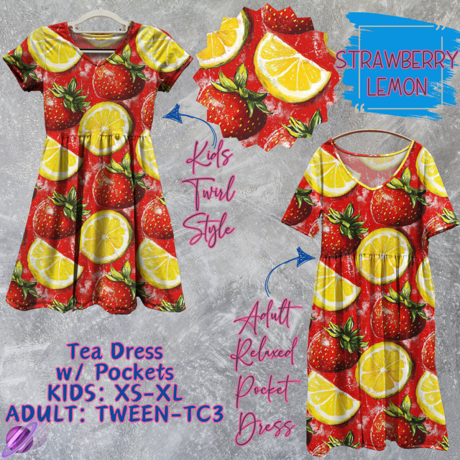 Preorder Custom Tea Dress w/ Pockets - Strawberry Lemon - Closes 15 May - ETA mid Aug 2025 Dresses