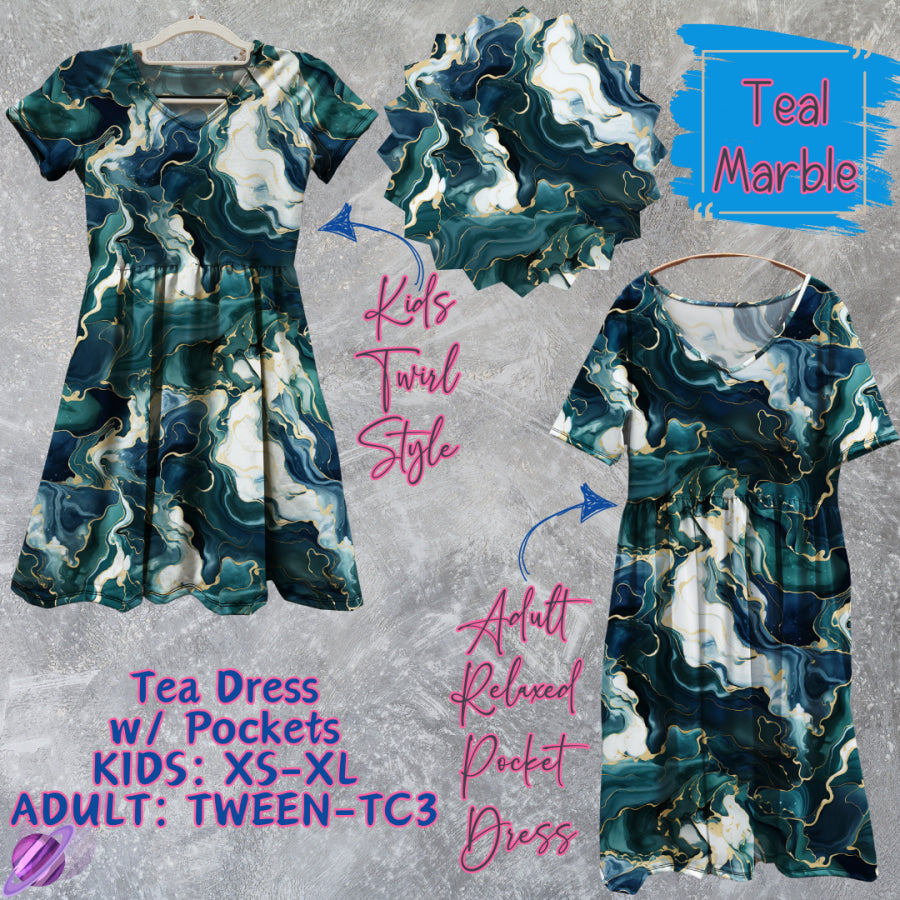 Preorder Custom Tea Dress w/ Pockets - Teal Marble - Closes 13 Mar - ETA late Jun 2025 Dresses