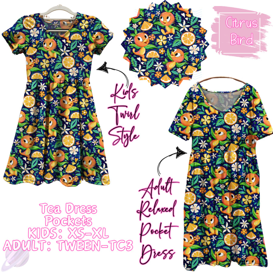 Preorder Custom Tea Dress with Pockets - Citrus Bird - Closes 31 Jan - ETA early May 2025 Dresses