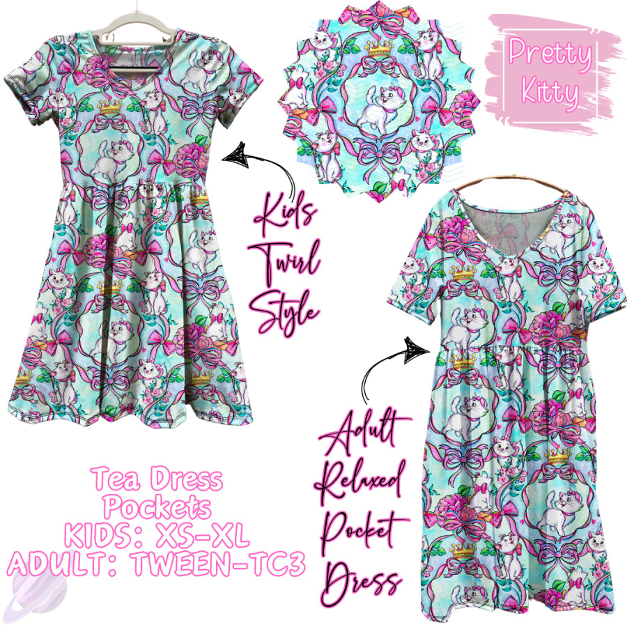 Preorder Custom Tea Dress with Pockets - Pretty Kitty - Closes 31 Jan - ETA early May 2025 Dresses