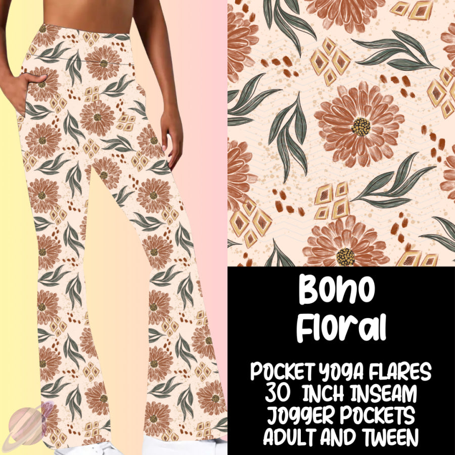 PREORDER Custom Yoga Flare Leggings - Boho Floral - Closes 16 Feb - ETA early May 2025 Leggings